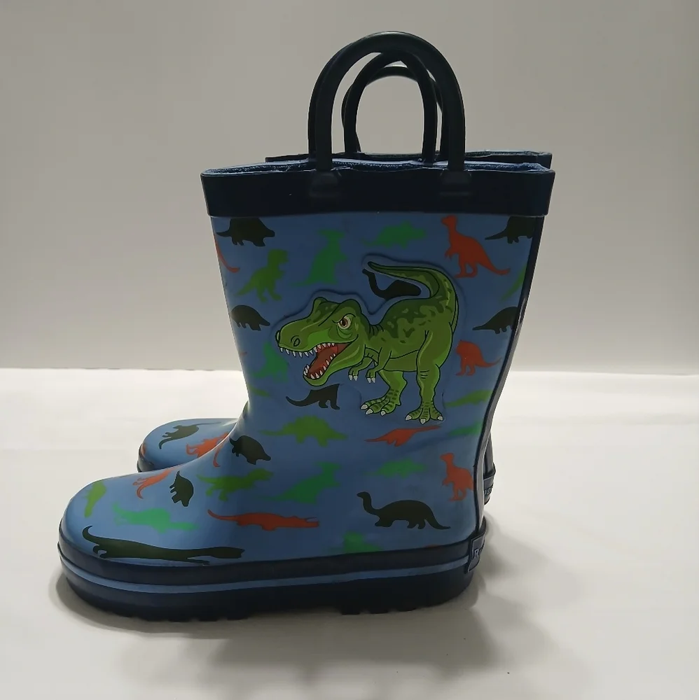 Kids Dinosaur‎ Rain Boots - Blue and Green